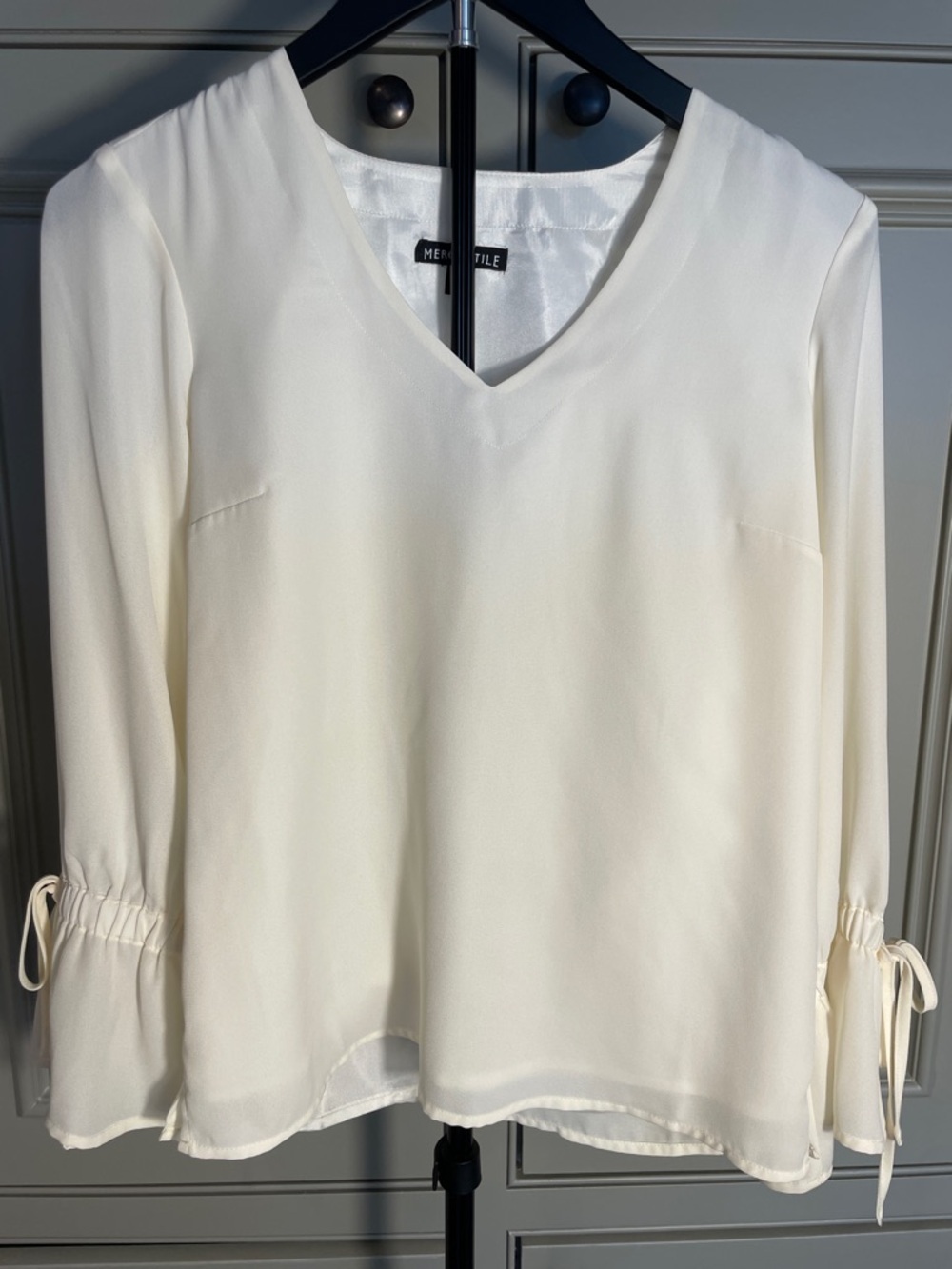 J Crew Cream Coquette Tie-Sleeve Blouse Old Money Minimalist 00